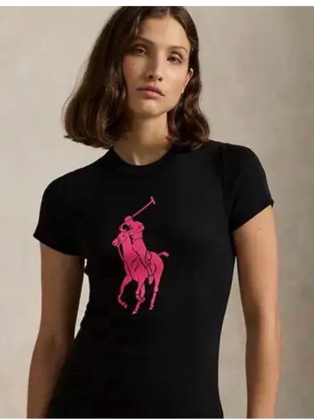 Vintage Y2K  Ralph Lauren Black T Pink Pony Logo Crew XL Prep Classic Baby Tee